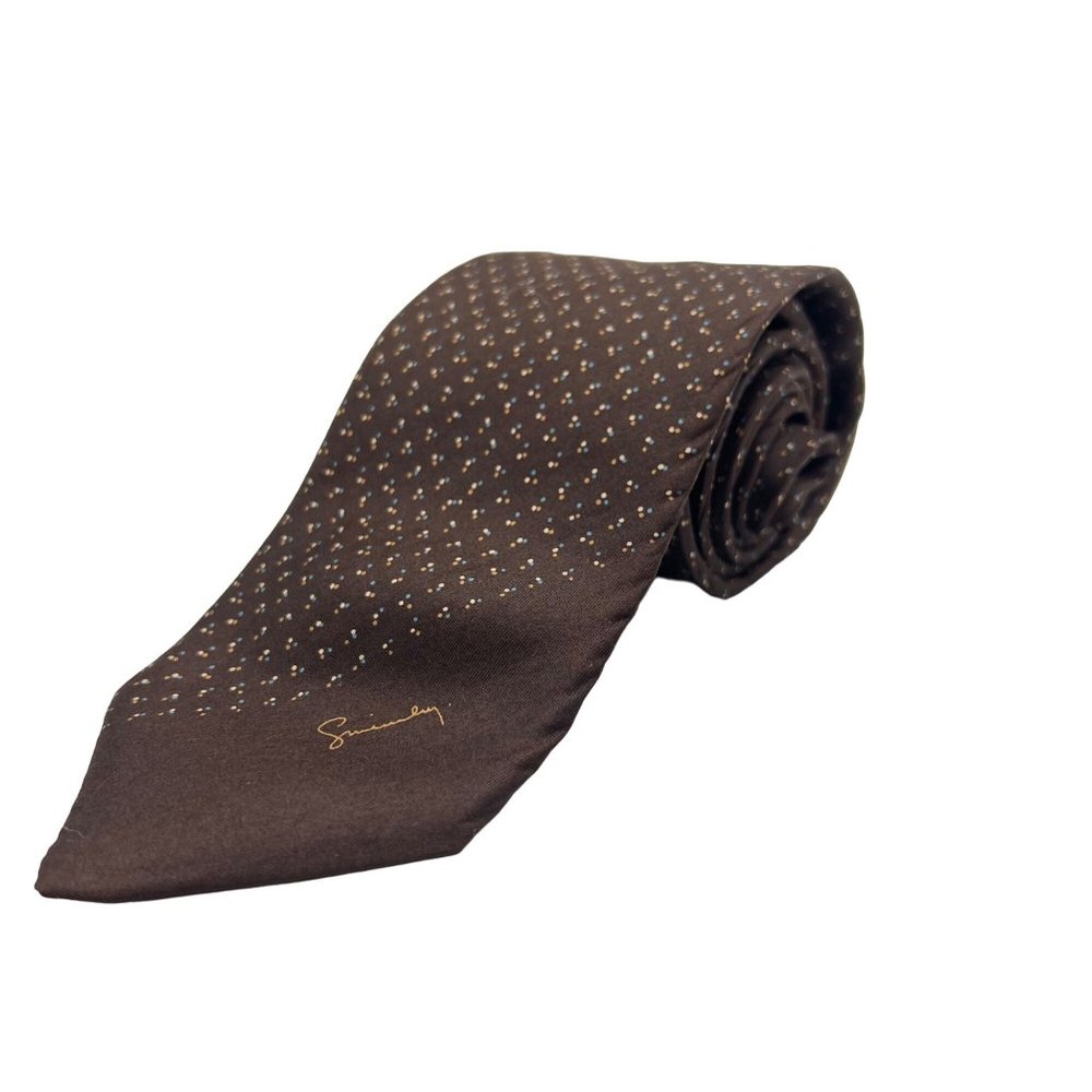 Givenchy Neck Tie Mens Standard Size Brown Blue Silk Polka Dot Patterned Paris